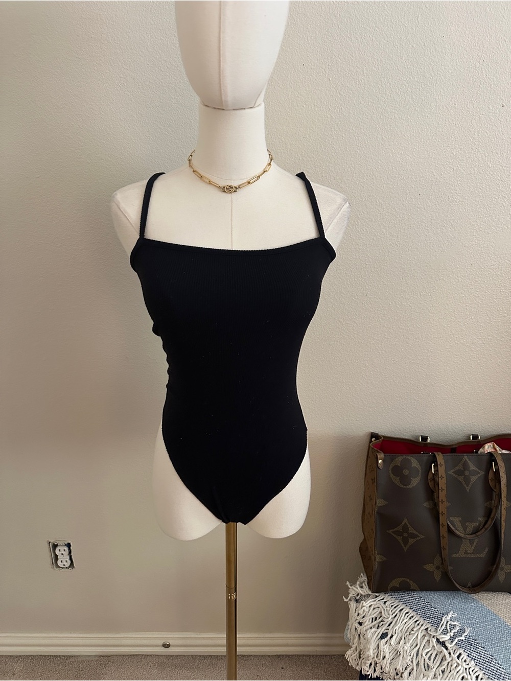 Brandy Melville Black Ribbed Tank Bodysuit